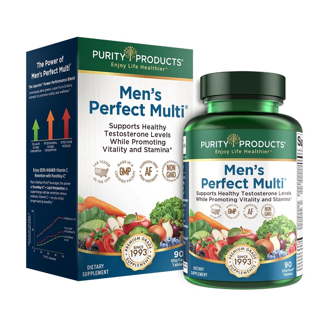 Zuiverheid Producten Mannen Perfect Multi van vitamines, mineralen en fytonutriënten - bevordert energie, vitaliteit en uithoudingsvermogen - Gemakkelijk doorslikken - 90 tabletten