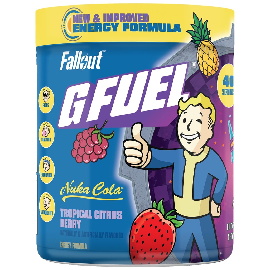 G Fuel Nuka Cola 2.0 Energy Powder, Sugar Free, Clean Caffeine Focus Supplement, Water Mix, Tropical Citrus Berry Flavor, Focus Amino, Vitamin + Antioxidants Blend - 9.6 oz (40 Servings)