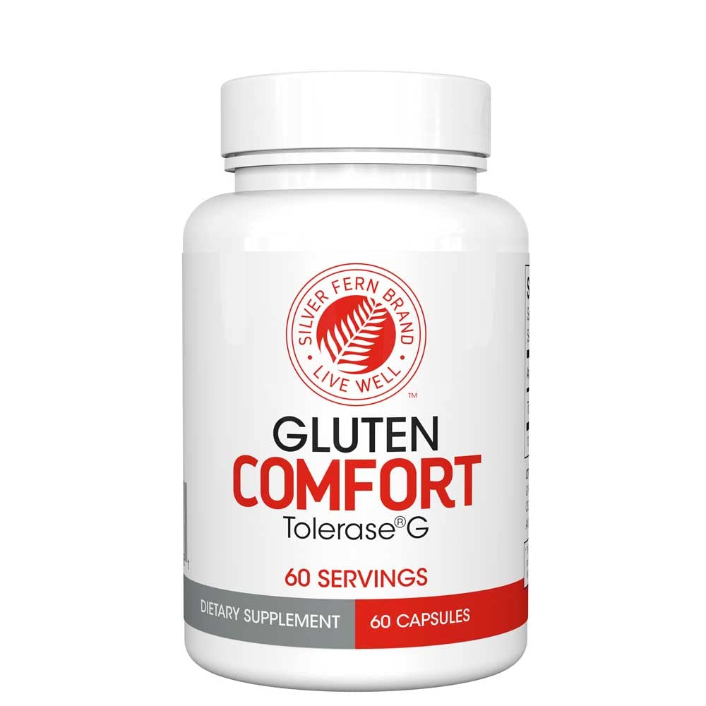 Silver Fern Gluten Comfort met Tolerase G - 1 Fles - 60 Capsules - Digestief Enzyme speciaal gemaakt om Gluten Proteïne te breken en te graven