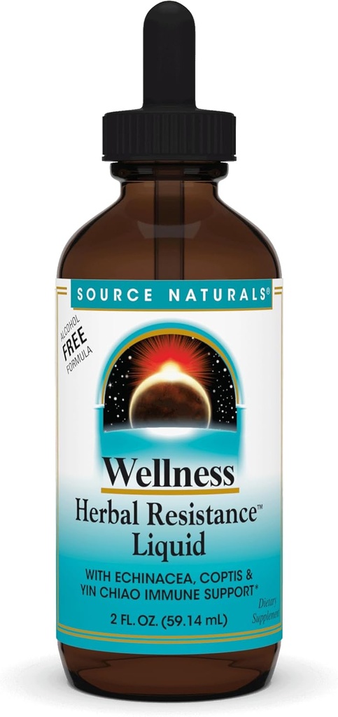 Source Naturals Wellness Herbal Resistance Liquid with Echinacea, Coptis, and Yin Chiao, Immune Support* - Alcohol Free - 2 OZ