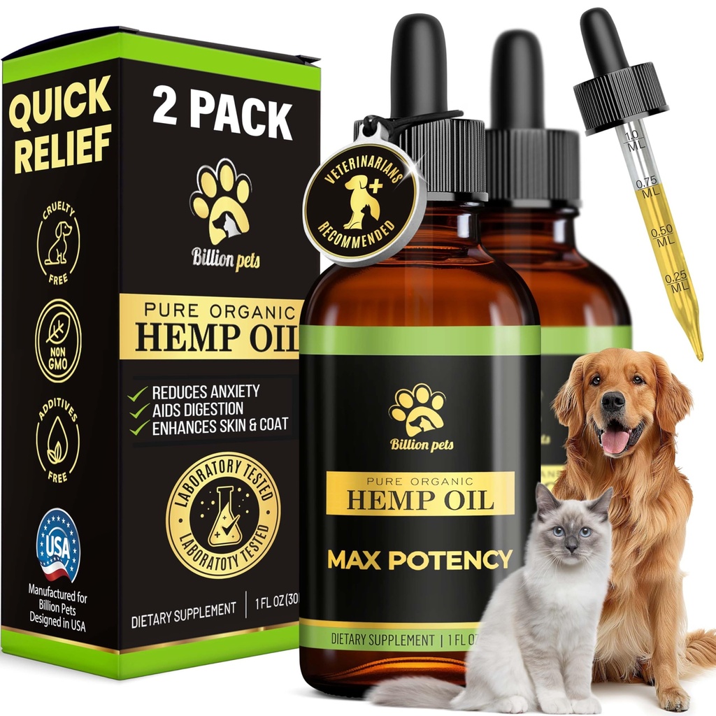 Miljard Huisdieren - Hennepolie voor honden en katten - Helpt met angst, pijn, stress, slaap, artritis, aanvallen Relief - Hip en gezamenlijke ondersteuning - Calming Drops