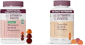 SmartyPants Gommies multivitamines organiques pour femmes et adolescentes avec Oméga-3, Vitamines, Minéraux, 120 Nombre