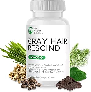 DR Vitamine Solutions Cheveux gris rescindés avec Catalase - Antivieillissement des cheveux, de la peau et des ongles Vitamines, Acide pantothénique, Acide folique 400mcg, Biotine 300mcg, Saw Palmetto pour hommes et femmes