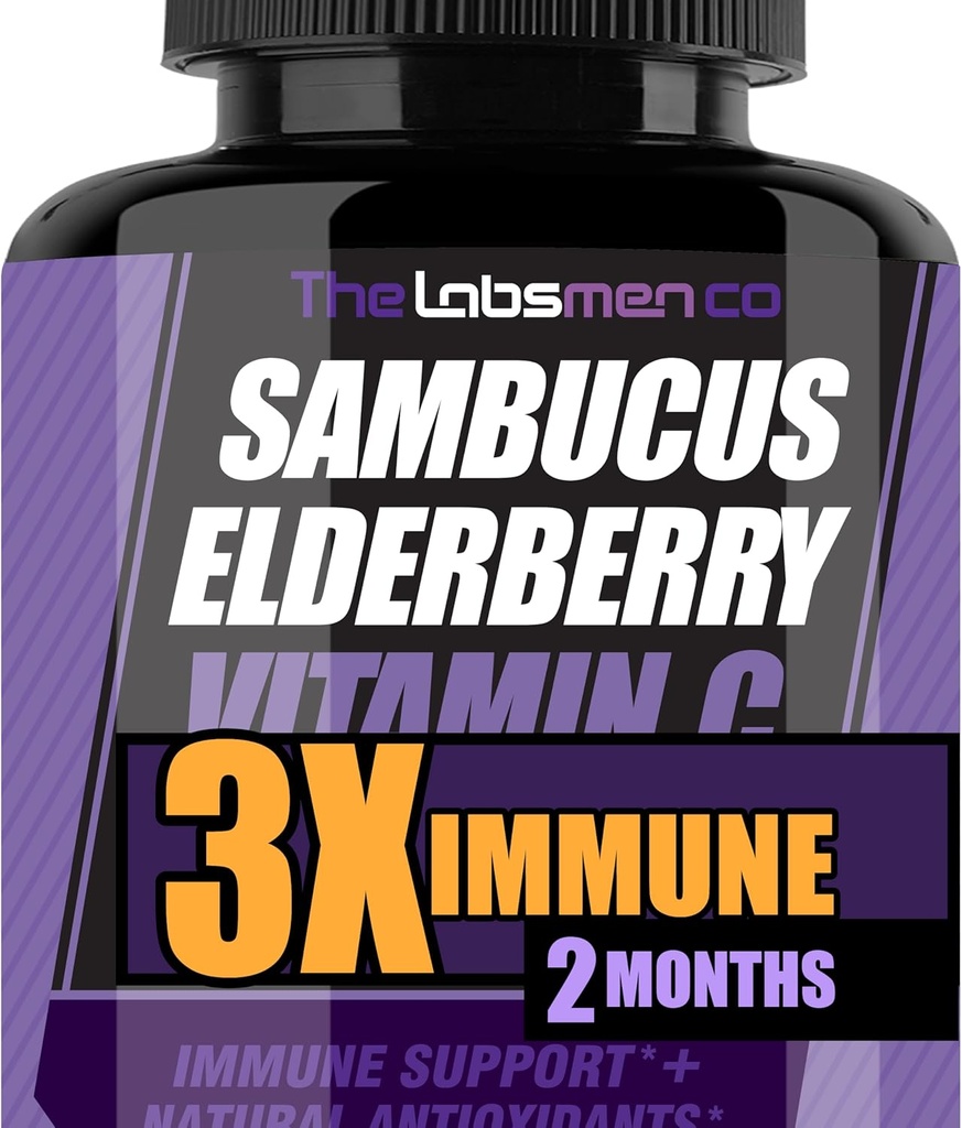 Sambucus Vlierbessen Immuun Ondersteuning Supplement/Daily Immuun Boosters voor volwassenen, Seizoen verandering w/Vlierbessen Vitamine C & Zink Ondersteuning Ademhalingsgezondheid & verhogen Antioxidant (60 Tel (pakket 1))
