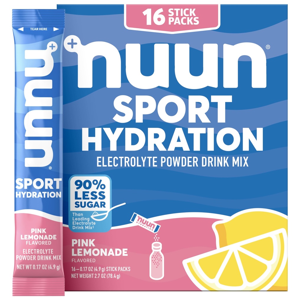 Nuun Sport Electrolyte Powder Packets met Magnesium, Calcium, Kalium, Chloriden en Natrium, Hydration Packets voor On-the-Go, Roze Limonade smaak, Glutenvrij & Vegan, 16 Single Servers