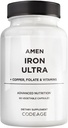 Amen Iron Ultra Supplement + Koper, Foliumzuur, Vitamine C en B12-2-Month Supply - Ferrous Sulfate Iron Vitamin - 65mg Per Serving - Foliumzuur - Non-GMO Pillen - 60 Capsules
