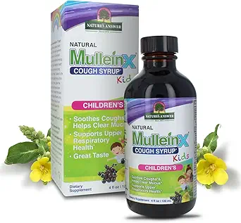 Antwoord van de natuur Mullein X Kids Cough Syrup 4 Ounce - Soothes Hoesten, Wist Slijm, Ademhalingsstelsel & Lung Ondersteuning, Niet GGO, Glutenvrij, Niet Drowsy, Slijm Verlichting - Natuurlijke honing smaak