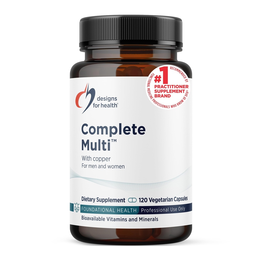 Designs for Health DFH Complete Multi met koper - Uitgebreide Multi Vitamine + Mineraal Supplement met Folaat, 1000 IE Vitamine D, Immuun Ondersteuning Vitaminen - Multivitamine met Geen IJzer (120 Capsules)