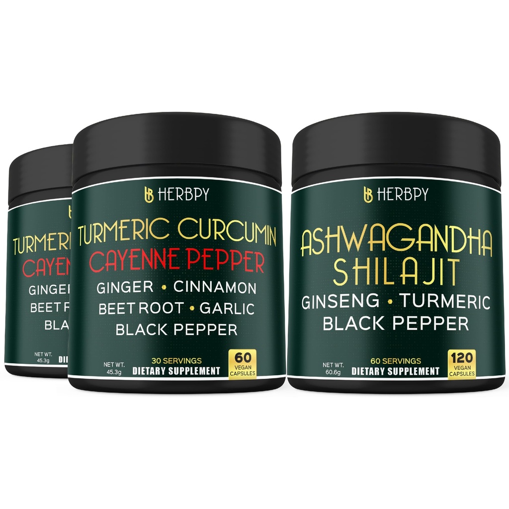 Ensemble 7en1 Curcumin curcumin et 5en1 Ashwagandha Shilajit Supplément
