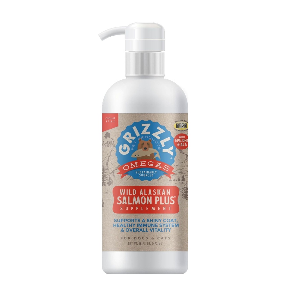 Produits pour animaux de compagnie Grizzly Salmon Plus Omega 3-6-9 Supplément alimentaire pour chiens et chats, 16 once