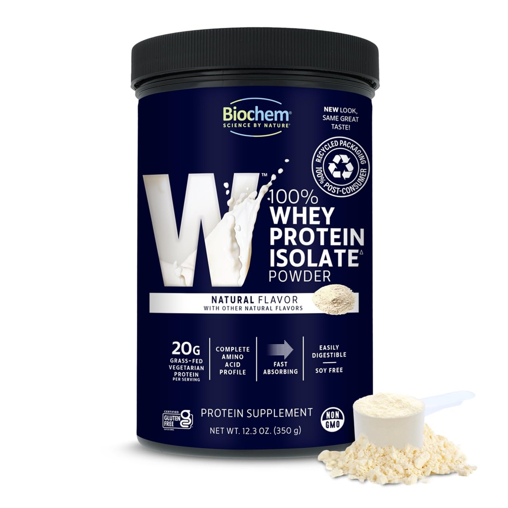 Biochem 100% Wei Isolaat Proteïne - Natuurlijke Smaak - 12.3 Ounce, Preworkout & Immune Health - 20g Vegetarisch Proteïne - Gemakkelijk te onderscheiden - Verfrissende Smaak - Keto Vriendelijk & Gemakkelijk te mengen...