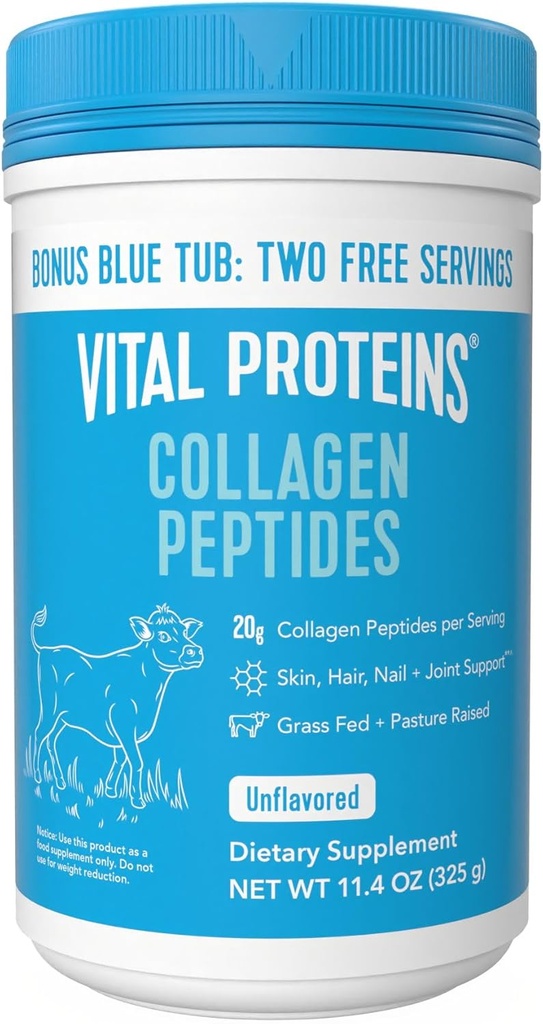 Vitale eiwitten Collageen Peptides Powder - Ondersteunt haar, nagel, huid, Joint Health, Unflavored, Zero Sugar, 11.4oz