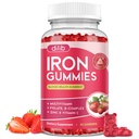 Gommies de fer avec multivitamine, supplément de fer pour les femmes et les hommes avec zinc, complexe de vitamine B & C, B12, Folate - Blood Builder & Energy Support pour les adultes et les enfants - Fraise Flavor, Vegan 60 Gommies