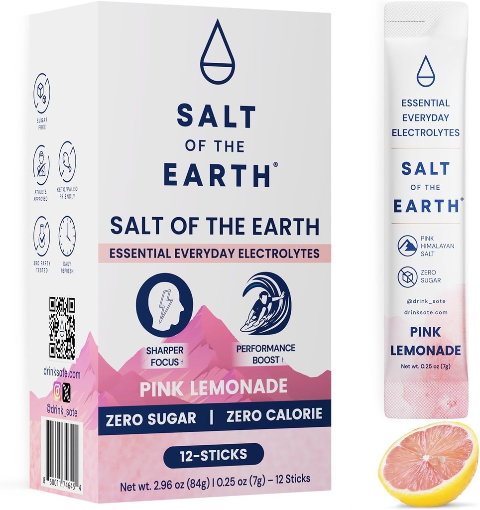 Zout van de Aarde Premium Zero-Sugar Electrolyt - Gemaakt met roze Himalaya zout - Hydration Powder Packets 