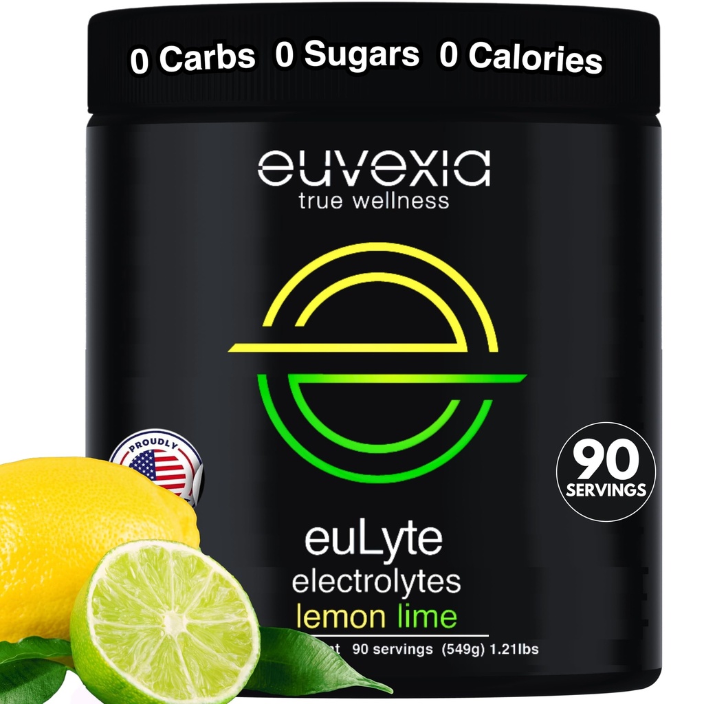Dr Ekberg euLyte Hydratation instantanée Electrolytes Poudre Zéro sucre Carb Calorie Lemon Lime Drink Mix • 80+ Minéraux Magnésium Potassium Trace de calcium Minéraux • Jeûner Keto Stevia • 90 portions