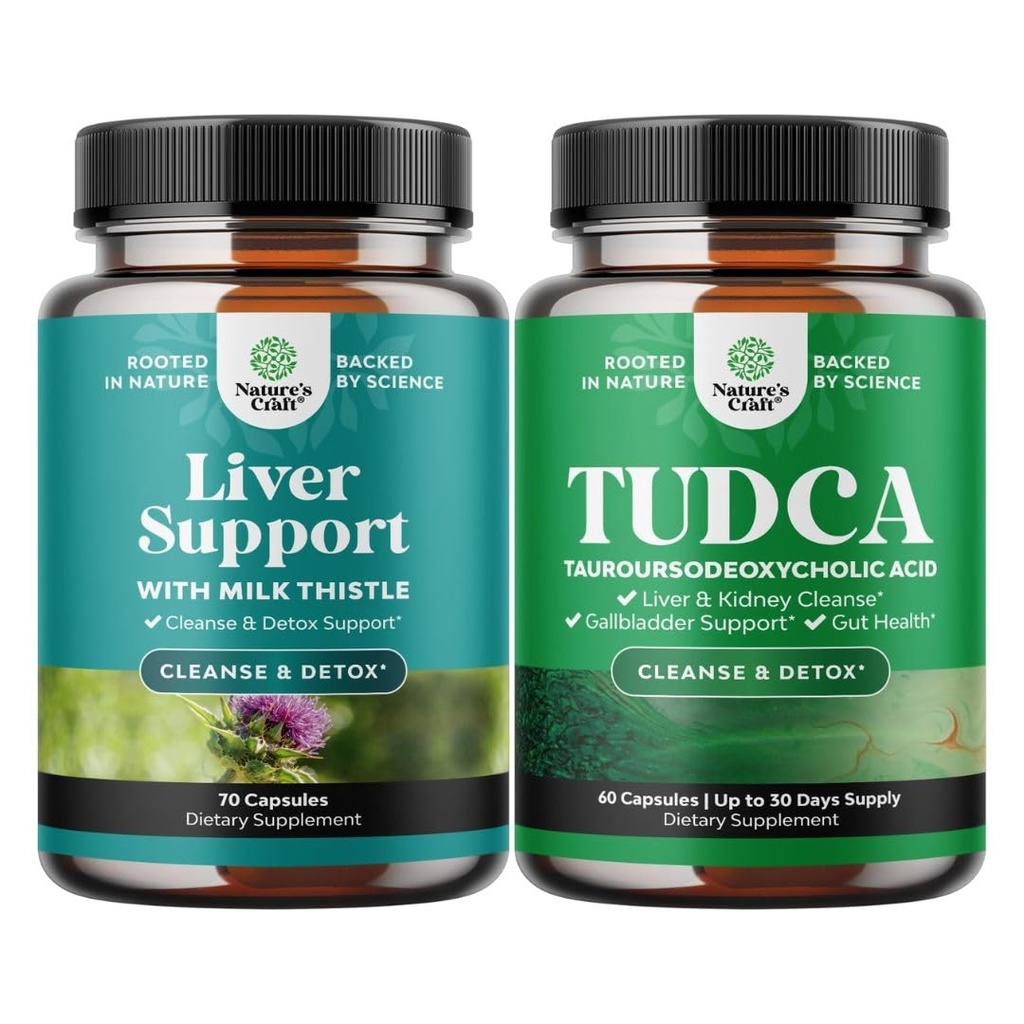 Bundel van Lever Reiniging Detox & Reparatie Formule en Geavanceerde TUDCA Lever Ondersteuning Supplement - met Milk Thistle Dandelion Root Kurkuma en Artichoke Extract - Extra sterkte TUDCA 500mg Bile Zouten
