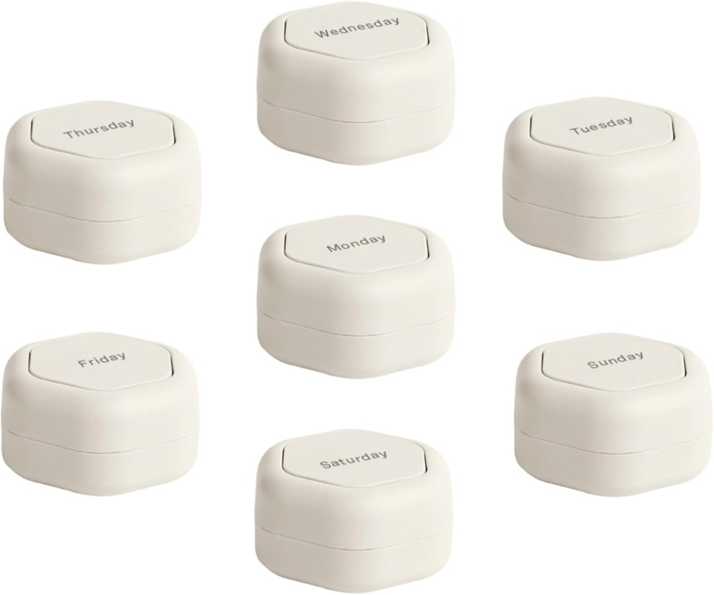 Cadence Travel Containers - Pill Case Set - Magnetic Travel Capsules,Daily Medicine Organizer for Pillen, Supplementen, & Vitamines - 7 Flex Smalls (0,560z) for Weekly Pill Organizer - Zand