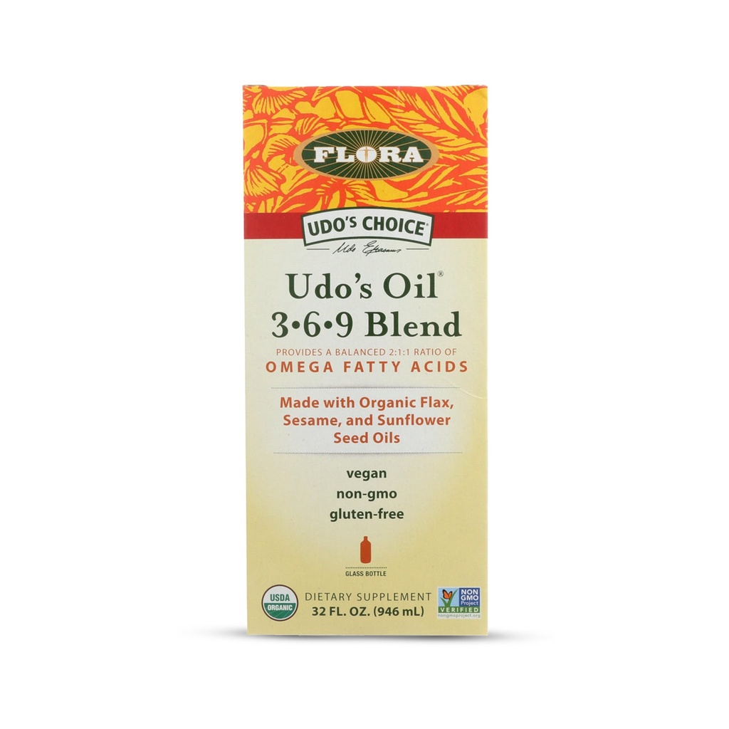 Flora Udo's Oil 3-6-9 Blend - Vegan Omega-3-6, Bevat biologische kokosolie, vlaszaadolie en meer - Keep Killed - 32 fl. oz.