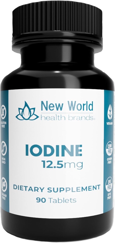 Nouvelles marques de santé mondiale 12,5mg comprimés d'iode - 90 comprimés - Trace minéral essentiel pour la croissance, la thyroïde et la fonction métabolique - Facile à avaler, haute puissance, absorption rapide