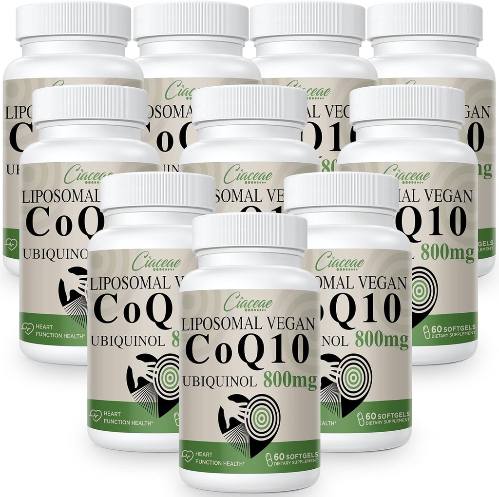 Liposomique CoQ10 800mg Ubiquinol Softgel, Max Absorption Ubiquinol Coenzyme Q10, Ubiquinol CoQ10 Supplément pour antioxydant, fonction cardiaque et production d'énergie, Pure CoQ10 800mg, 600 Vegan Softgels