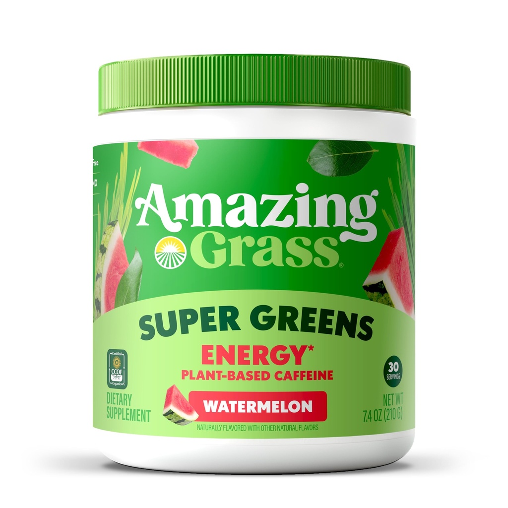 Verbazingwekkende Gras Greens Blend Energie: Smoothie Mix, Super Greens Poeder en plantaardige Cafeïne met Matcha Green Tea & Beetwortelpoeder, Watermeloen, 30 Servers (Verpakking mei Vary)