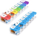 Odaro Extra Large Weekly Pill Organizer, XL Pill Box 7 Day AM PM, Jumbo Medicine Organizer 2 fois par jour pour tenir la médecine quotidienne, vitamines et suppléments, arc-en-ciel et bleu/blanc (ensemble de deux)