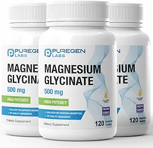 Magnésium Glycinate 500mg [High Potency] Caps veggie, Chélaté pour Absorption Supérieure, Non-OGM, NO Gluten et Laiterie, soutient la santé musculaire, articulaire et cardiaque.