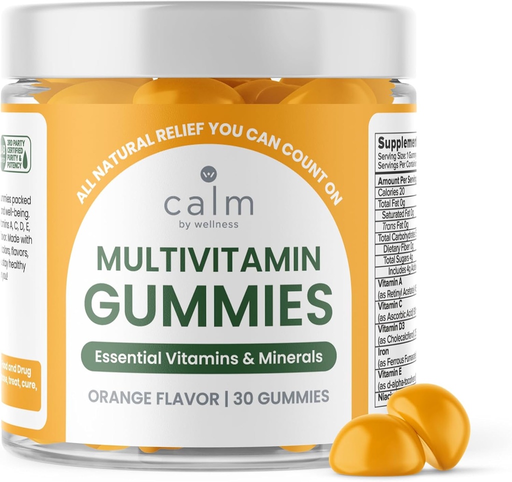 Kalm door Wellness Multivitamine Gummies - Alle natuurlijke Veganist Adult Multivitamine Gummy - Verpakt met Antioxidant Vitaminen C & E, B12, B6, Foliumzuur, Pantotheenzuur - essentieel voor de algehele gezondheid