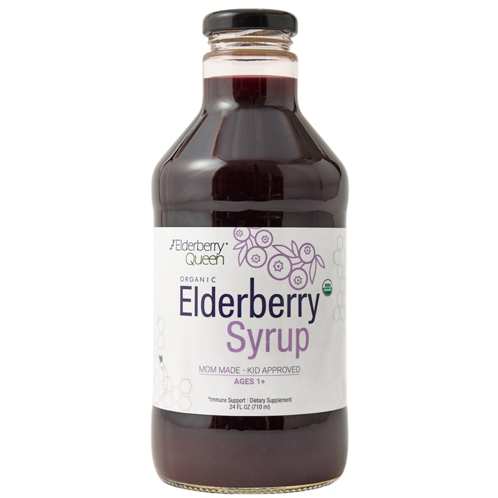 Elderberry Queen Biologische Vlierbes Syrup 24 Fl Oz - Immune Ondersteuning Formule met Sambucus Zwarte Vlierbes & Aronia Berry - Pure Natural Certified Biologische Vlierbes Syrup voor kinderen en volwassenen