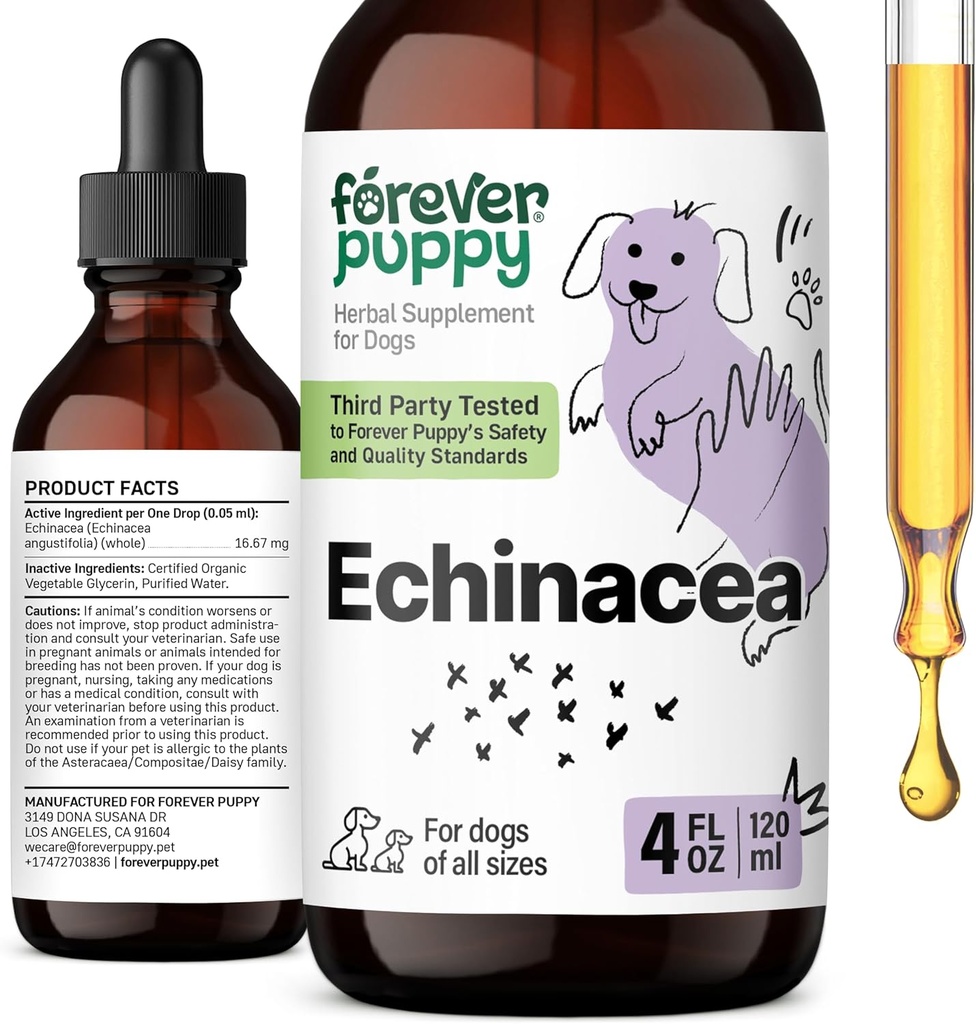 Forever Puppy Echinacea Drops for Dogs - Immunity Support & Respiratory Health w/Echinacea Herb Extract - Liquid Immune Support Supplement voor honden van alle rassen en maten - 4 oz