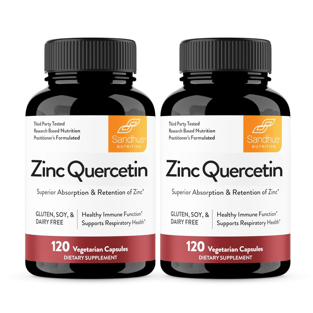 Sandhu's Zinc Quercetin 120 Capsules Végétariennes (Pack de 2).