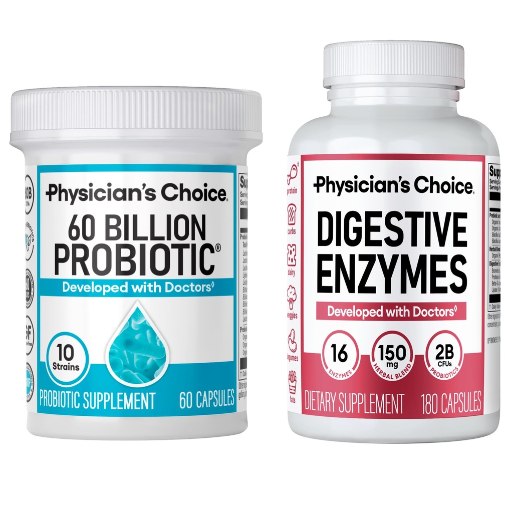 KEUZE van de arts - Optimale Gut Health Bundle: 60 Miljard Probiotic 60ct + Digestieve Enzyme 180ct voor Digestieve Comfort en Immune Ondersteuning - Waardebundel