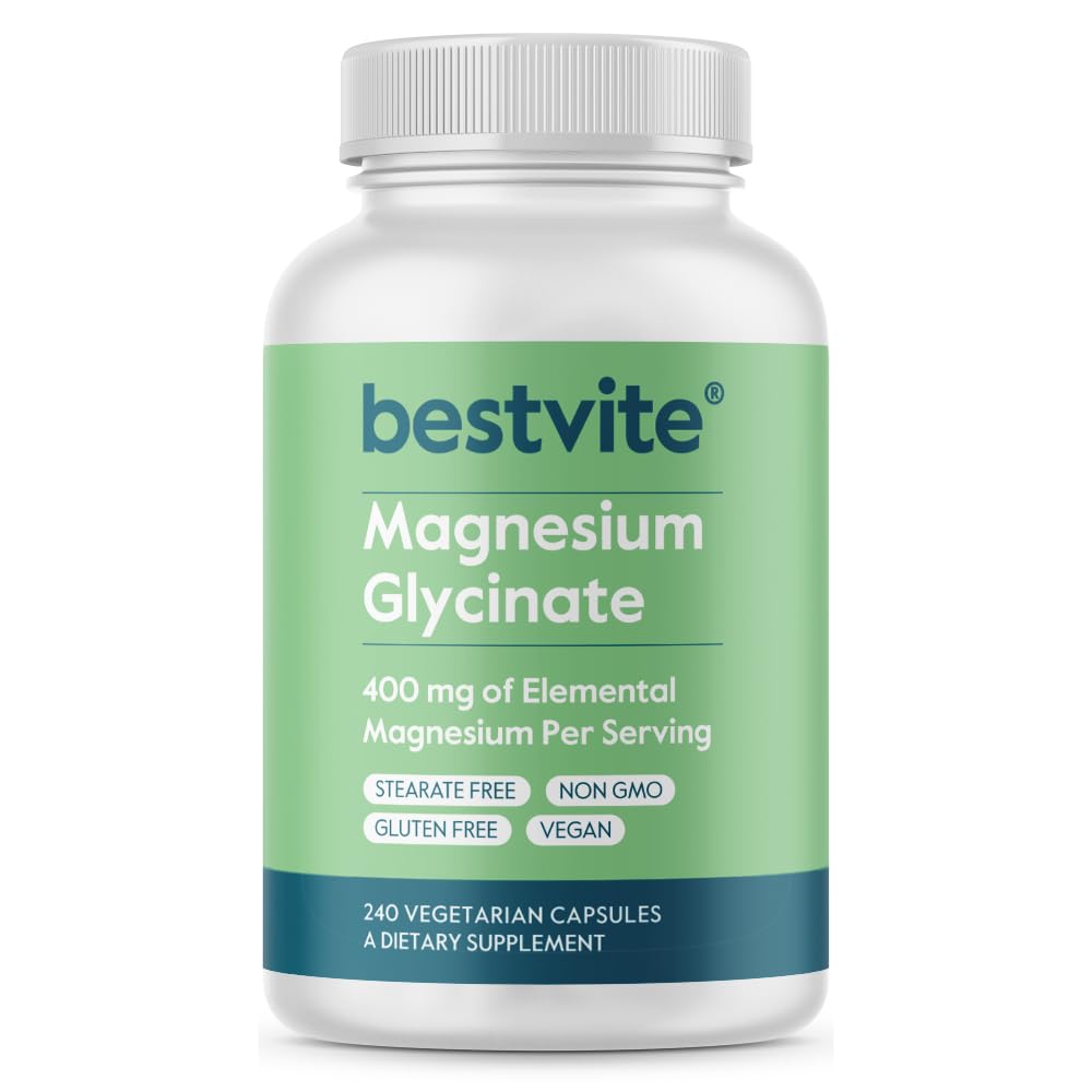 BESTVITE Filler-Free Magnesium Glycinate - 400mg magnesium per portie (240 Veg Caps)- Gecheld bisglycinaat voor spier, ontspannen, stress en slaapondersteuning* - voor mannen en vrouwen - geen stearates - veganistisch