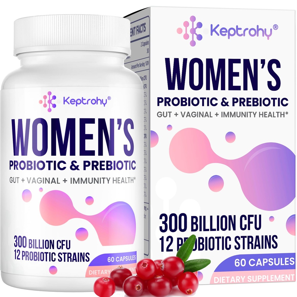 Vaginale Probiotica voor vrouwen - 300 Miljard CFUs 12 Strains Probiotica met Prebiotische, Biologische Cranberry Extract Dagelijkse Vrouwen Probiotica voor vaginale, Urinaire, Digestieve, Gut, Immune Health, 60 Capsules