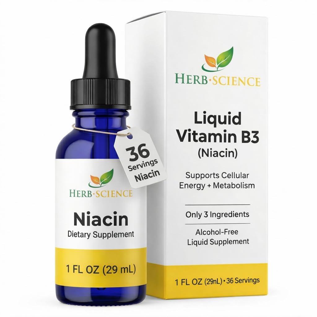 Liquid Vitamin B3 Drops - Cold Processed Niacin Supplement, ondersteunt Tongue & Skin Health - Vegan, niet-alcoholische en kwaliteit getest.- 1 Fl. Oz, 36 Servers