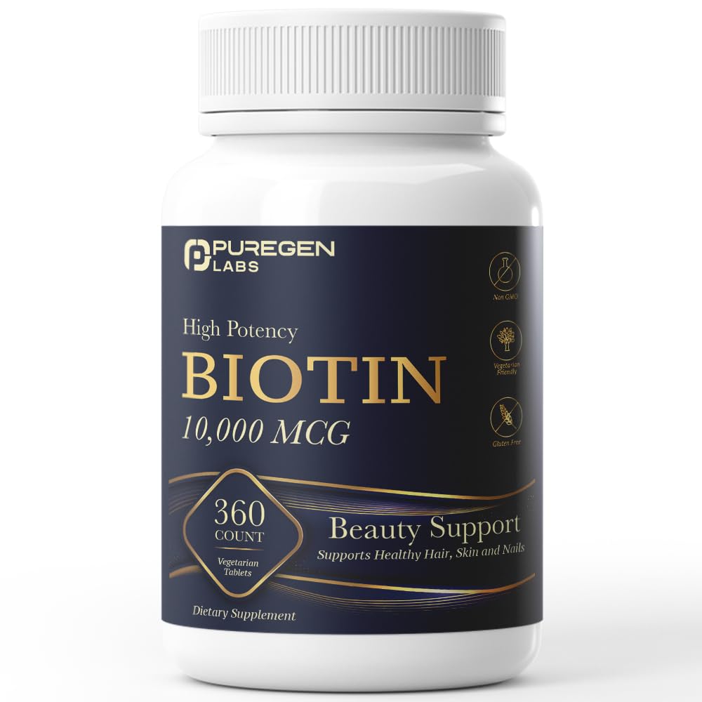 Purigen Labs Biotin 10.000 MCG ondersteunt gezond haar, huid & Nails - High Potency Beauty Support - Non-GMO, Glutenvrije 360 Vegetarische tabletten