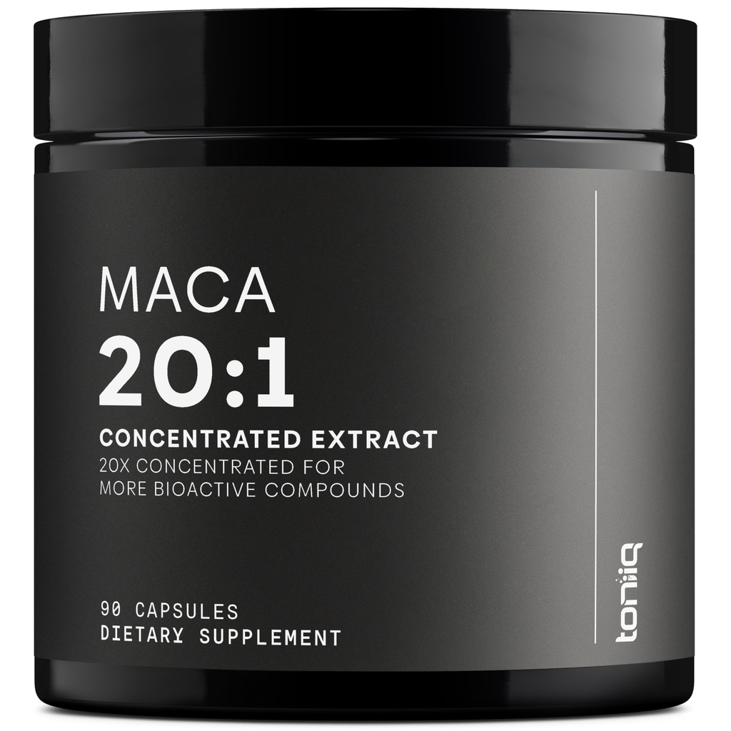 Toniiq Maca Root - Ultra High Potency 20:1 Extract - Black, Red and Yellow Maca Complex - Single Origin, Wildcrafted & Highly Concentrated - Third-Party Lab Tested - 90 Capsules