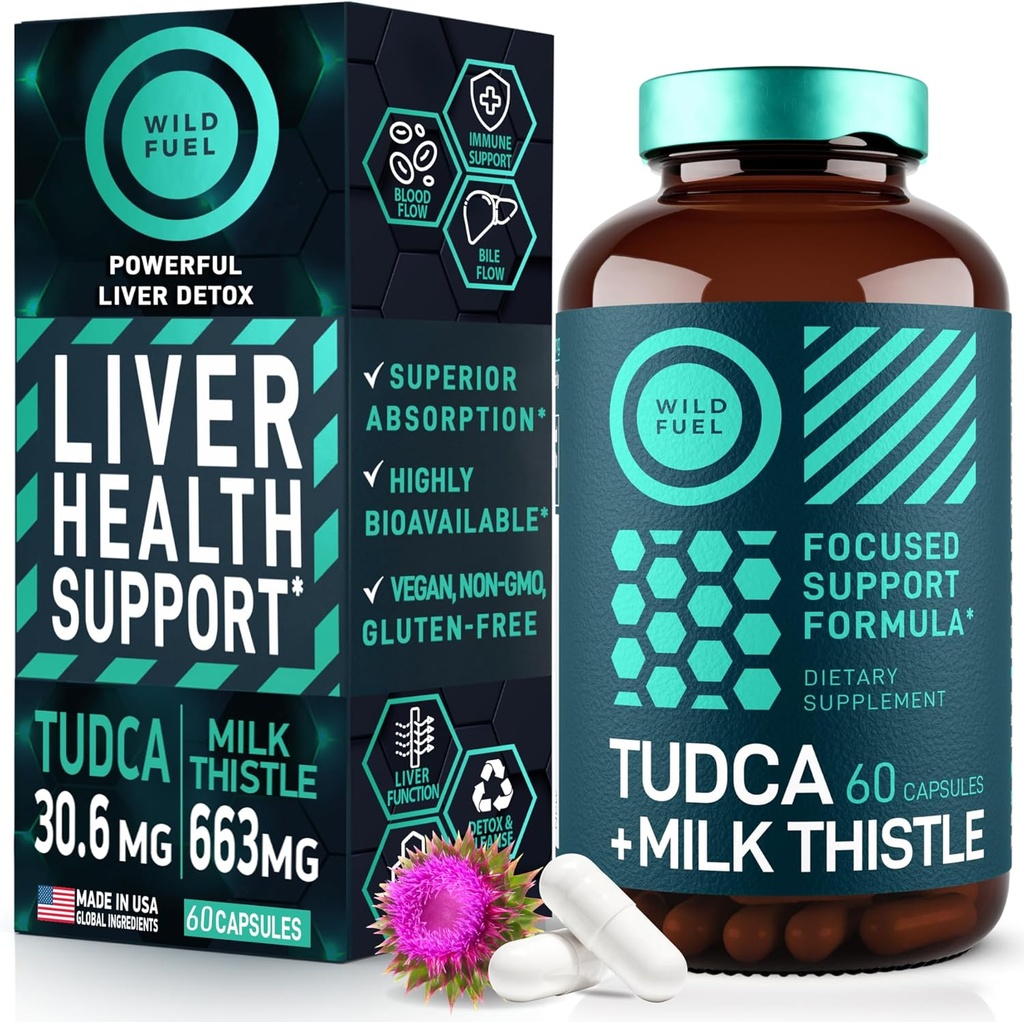 TUCCA en Melkdistel Supplement - Bile Zouten Supplement met Silymarin Melk distel Extract Leverreiniging, galblaas, nieren, Gut Health - Ursolic Acid Tudca Bile Zout Lever Gezondheid - 60 Capsules