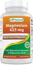 Best Naturals Magnesium 425 mg 180 Veggie Capsules - Hoge Absorptie Magnesium Glycinaat & Magnesiumoxide Gecheleerd, Non-GMO, Glutenvrije Spier Relax (180 Tel (Pack of 1))