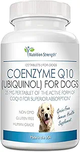 Coenzyme Q10 pour chiens Supplément sans grains, Ubiquinol - La forme électronique-riche du CoQ10, favorise la santé cardiaque, le soutien cognitif et énergétique pour chiens, 120 comprimés à croquer