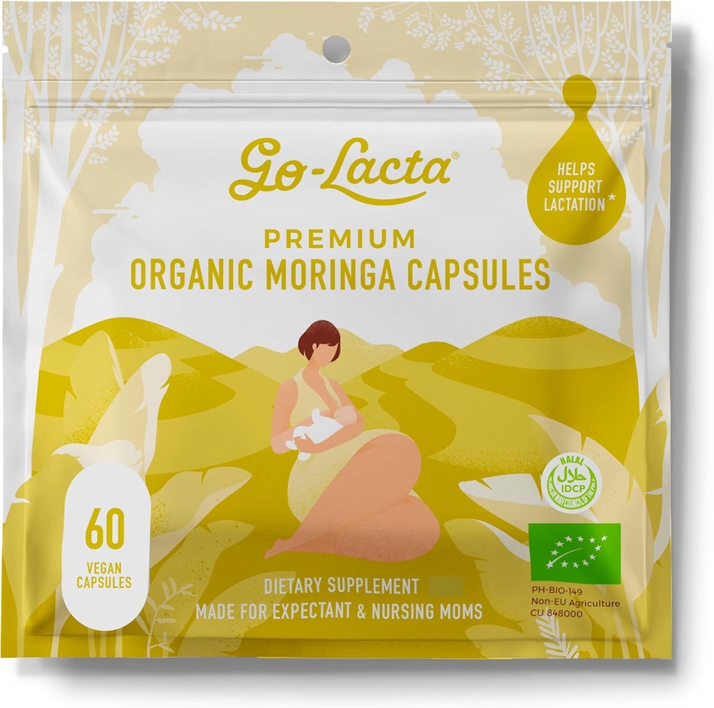 Go-Lacta® 100% Organische Moringa Capsules voor Borstvoeding Moeders - 60 Capsules - Pure Premium Postnatale Vitaminen - Borstvoeding Supplementen om de Melkvoorziening te verhogen - Postpartum Vitaminen voor Vrouwen