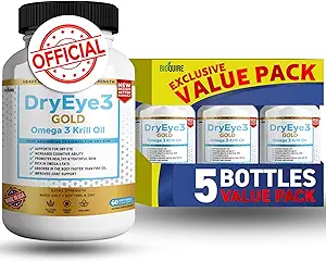 Droge Eye 3 Gold Omega 3 Krill Oil Extra Sterkte, 60 Softgels, Droge oogondersteuning, Non-GMO, Glutenvrij, Suikervrij (5)