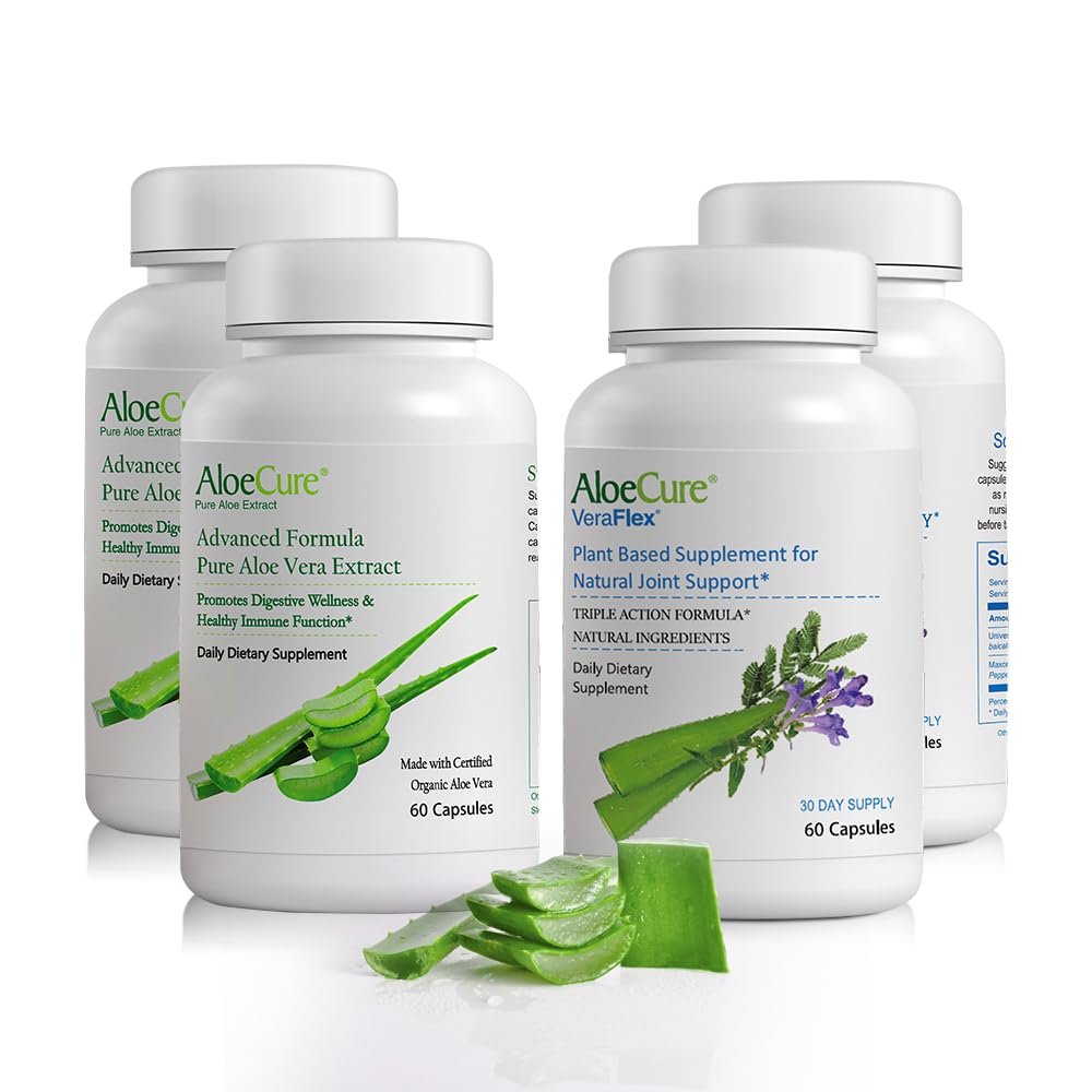 AloëCure Biologische Aloë Vera Capsules Pack - 4 stuks - 2 x VeraFlex, 2 x Aloë Vera Capsules
