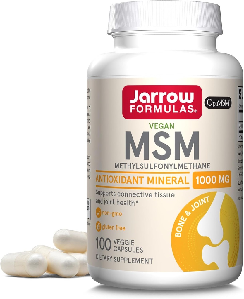 Jarrow Formulas MSM 1000 mg - 100 Veggie Capsules - Methylsulfonylmethaan - Bron van Zwavel - Dieetsupplement Ondersteuning & Versterkt gewrichten - Tot 100 porties