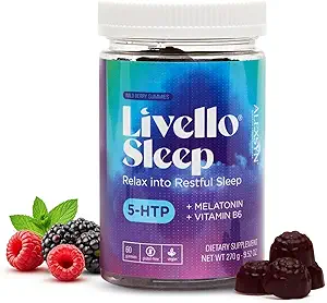 Livello Sleep Wild Berry Gummies - 60 Servings Natuurlijke slaapondersteuning met 5-HTP, Melatonine, en vitamine B6 voor vreedzame nacht, veganistisch en glutenvrij