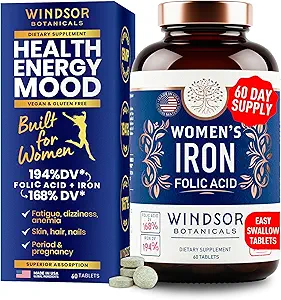 WINDSOR BOTANICA Liquid Iron Supplements for Anemia - Folic Acid, Vitamine C, Vegan Blood Builder and Anemia Supplement - 2 oz Orange Flavor Gentle Iron Drops for Women