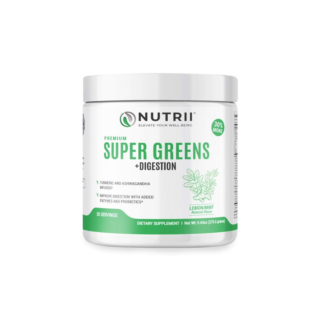 Organic Green Immunity Superfood Powder - Verzacht spijsvertering, verhoogt gezonde vitaliteit en energie. Fast Acting Formula met Probiotica, Enzymen, Kurkuma en Ashwagandha (30 Servings Lemon-Mint)