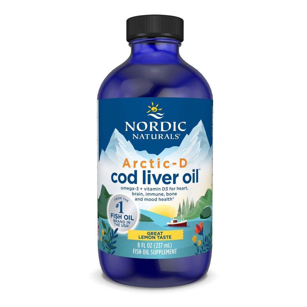 Nordic Naturals Arctic-D Cod Liver Oil, Lemon - 8 oz - 1060 mg Total Oméga-3s + 1000 UI Vitamine D3 - EPA & DHA - Heart, Brain, Bone, Immune & Mood Support - Non-OGM - 48 portions
