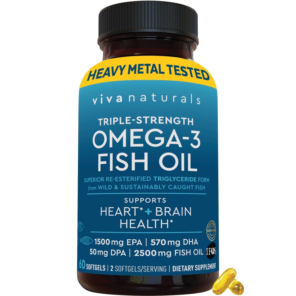 Viva Naturals Omega-3 Visolie, Triple Strength, 2500 mg, 60 Softgels 