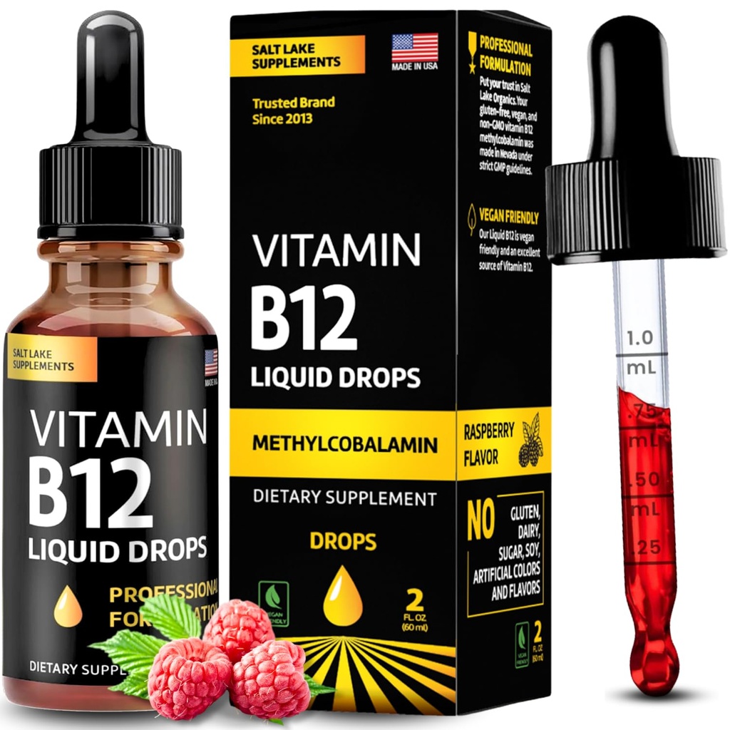 Vitamine B12 Liquid Drops - Vegan B12 vitamines 5000 mcg Methylcobalamine Fast-Acting Sublingual B Complex Liquid Vitamin B2, B3, B6 - Non-GMO, No Dairy, Soy & Sugar, Raspberry Flavor, 2 fl. oz.